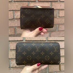 (Bundle of 2) Louis Vuitton Monogram kiss lock compact wallet, long zip wallet